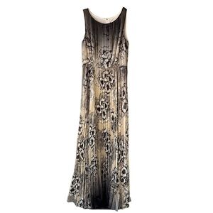 Eliza J Size 4 Evening Dark Floral Pleated Maxi Dress Chiffon Sleeveless